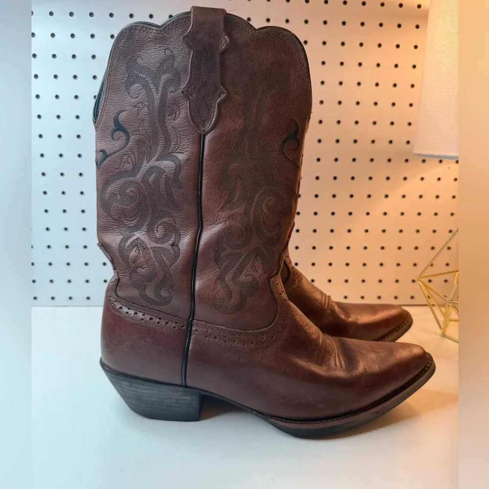 Brown Leather Western Mid-Calf Cowboy Boots - Picture 2 of 16
